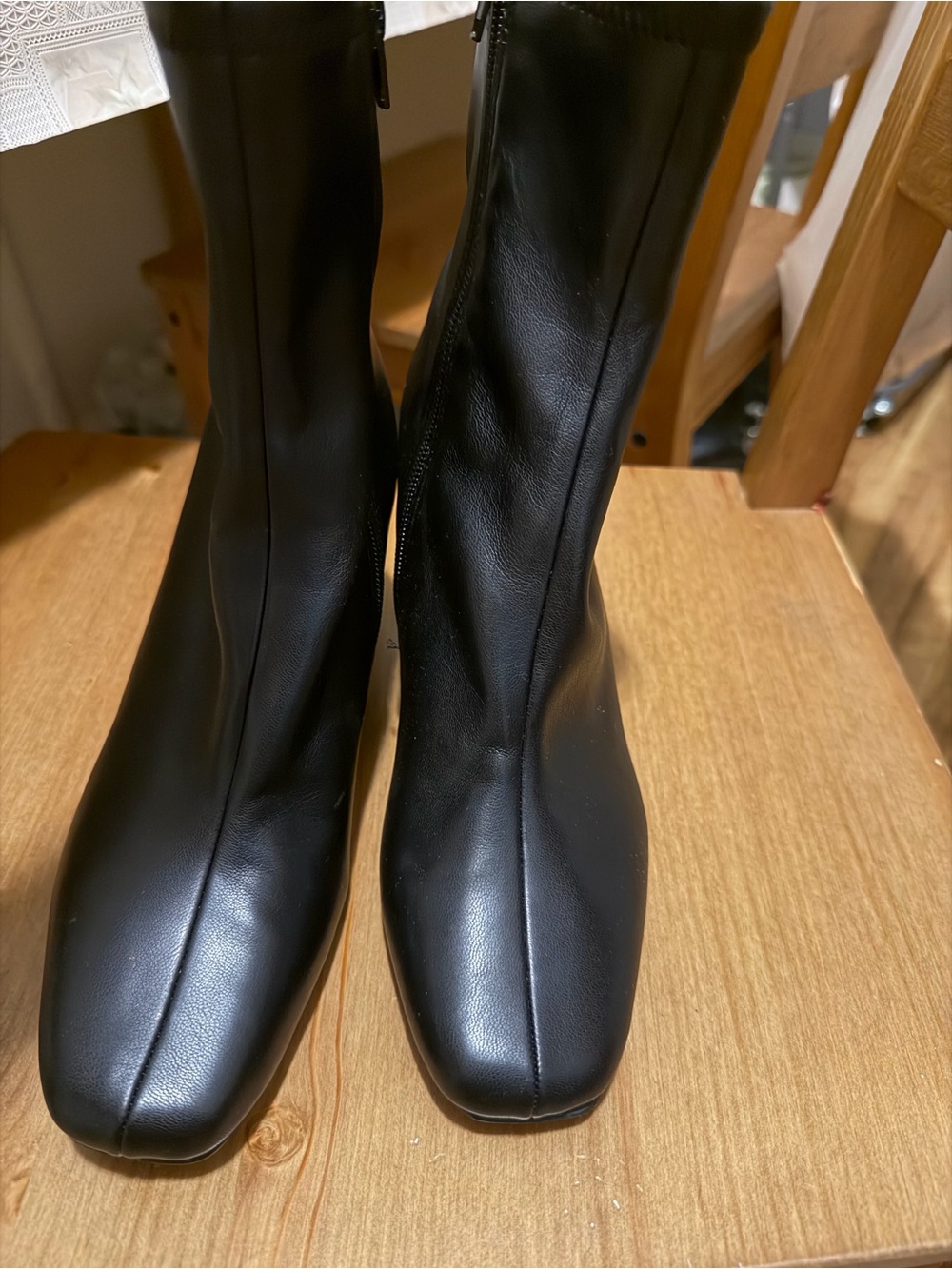 Steve Madden Black Leather-Look Mid-Calf Heeled Boots